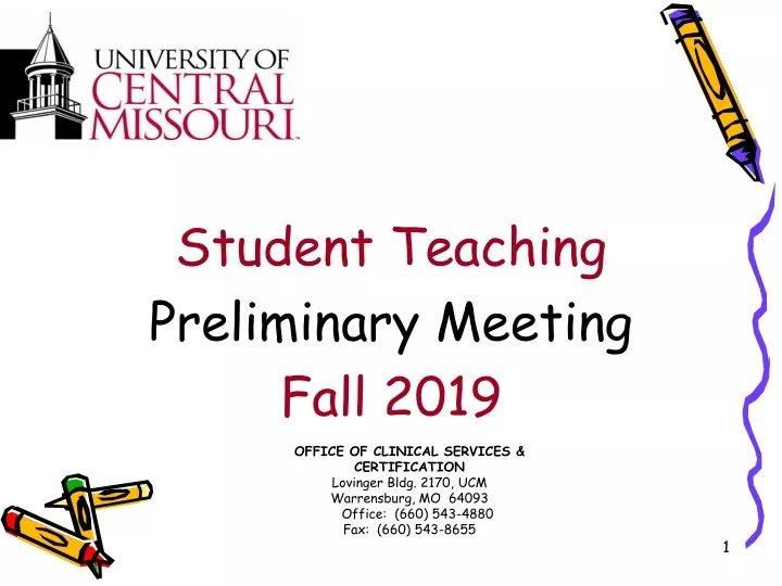 student teaching preliminary meeting fall 2019