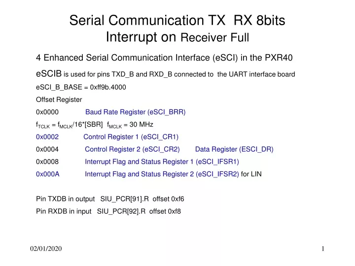 serial communication tx rx 8bits interrupt on receiver full