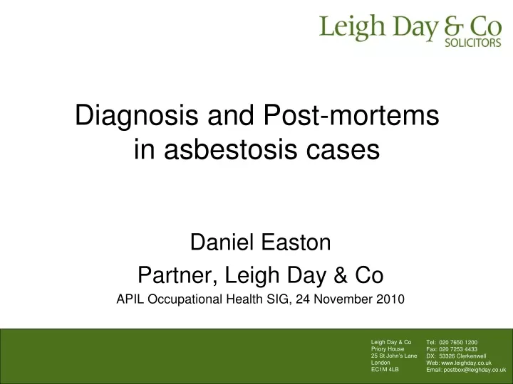 diagnosis and post mortems in asbestosis cases