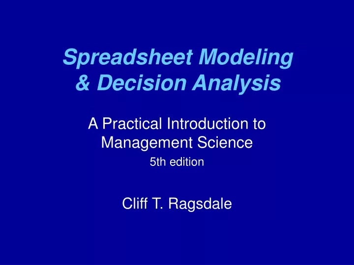 spreadsheet modeling decision analysis