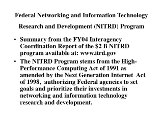 Federal Networking and Information Technology Research and Development (NITRD) Program