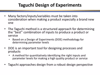 Taguchi Design of Experiments