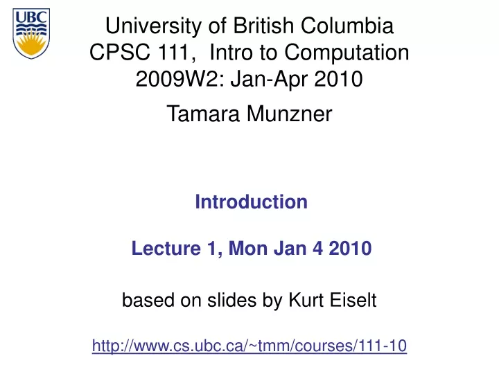 introduction lecture 1 mon jan 4 2010