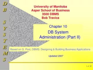 Chapter 10 DB System Administration (Part II)