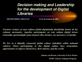 Decision making and Leadership for the development of Digital Libraries