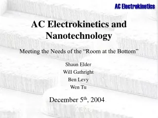 AC Electrokinetics and Nanotechnology Meeting the Needs of the “Room at the Bottom”