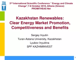 Kazakhstan Renewables:  Clear Energy Market Promotion, Competitiveness and Benefits