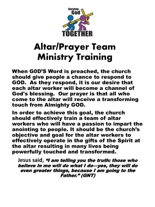Altar / Prayer Team  Ministry Training