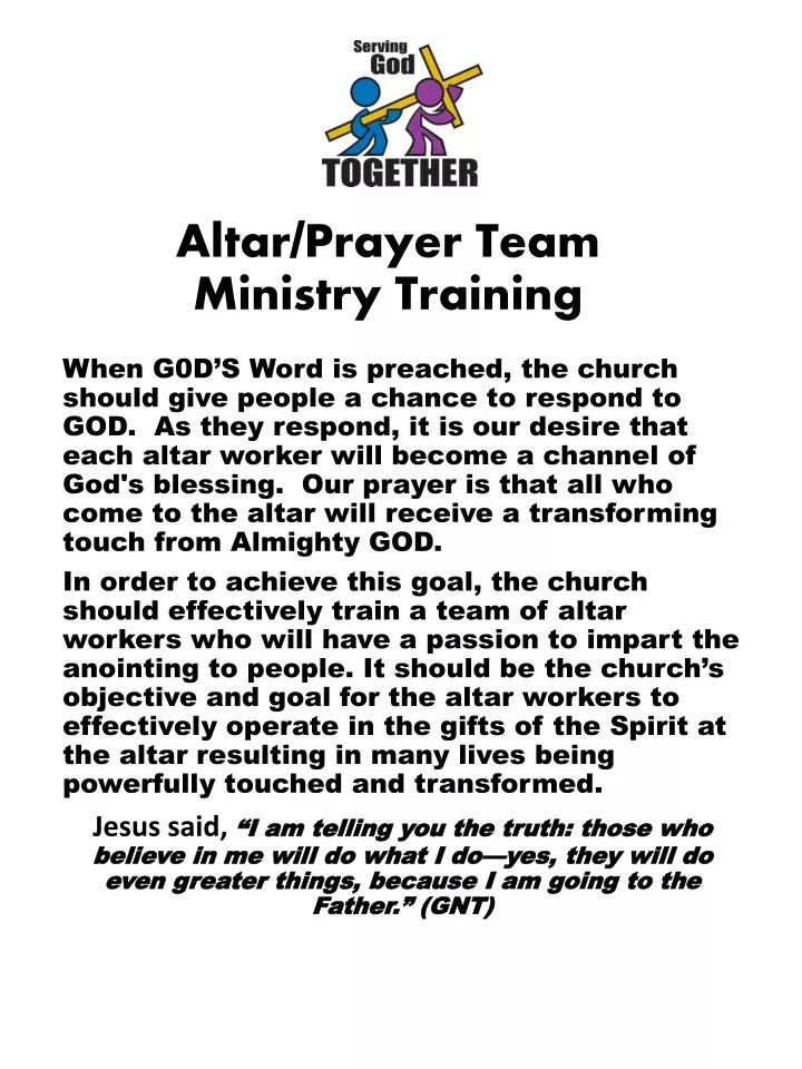 altar prayer team ministry training