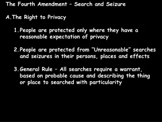 The Fourth Amendment – Search and Seizure The Right to Privacy