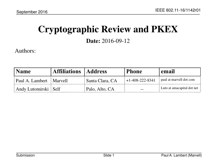 cryptographic review and pkex