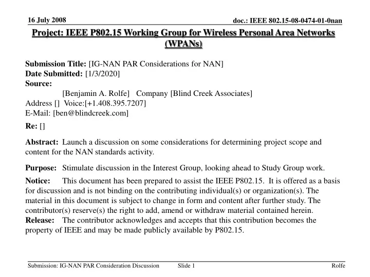 project ieee p802 15 working group for wireless