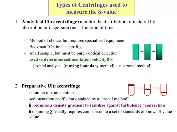 types of centrifuges used to measure the s value