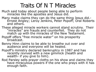 Traits Of N T Miracles