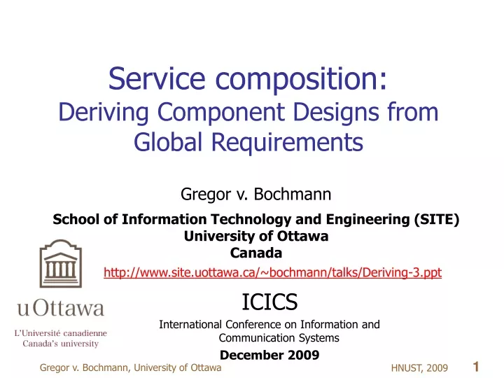 service composition deriving component designs from global requirements