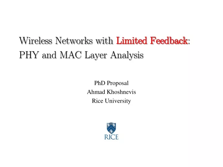 wireless networks with limited feedback phy and mac layer analysis