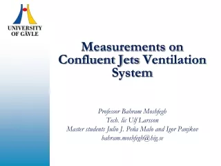 Measurements on Confluent Jets  V entilation System Professor Bahram Moshfegh