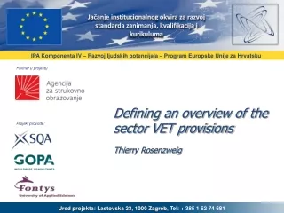 Defining an overview of the sector VET provisions T hierr y Rosenzweig