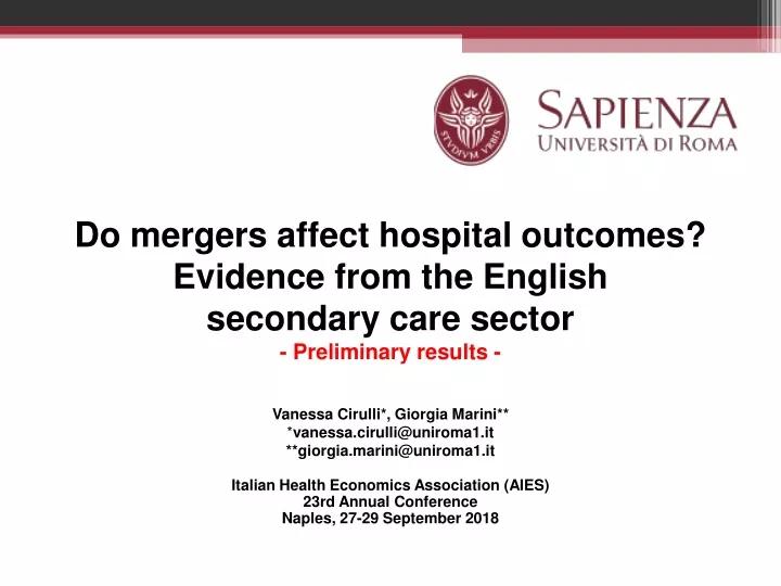 do mergers affect hospital outcomes evidence from