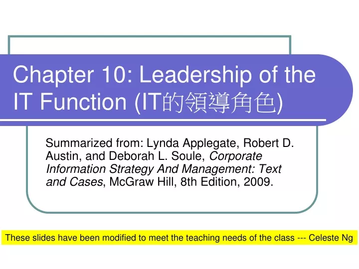 chapter 10 leadership of the it function it