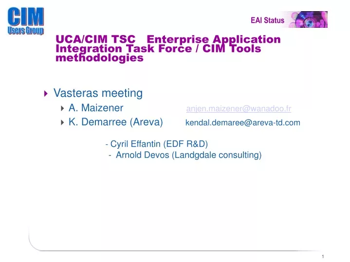uca cim tsc enterprise application integration task force cim tools methodologies