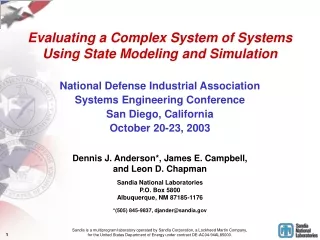 Evaluating a Complex System of Systems Using State Modeling and Simulation