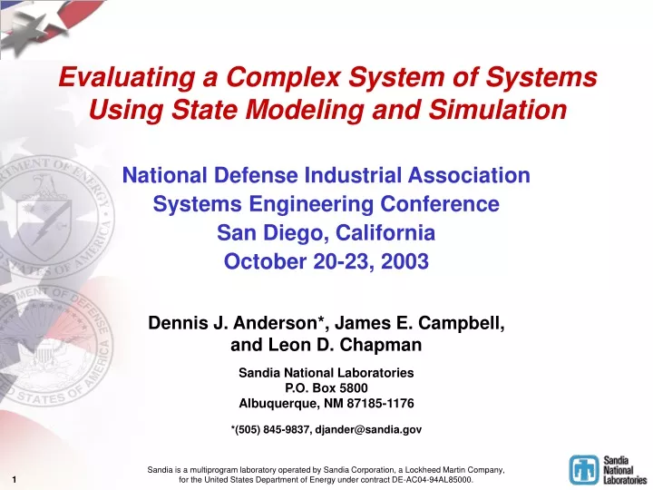evaluating a complex system of systems using state modeling and simulation