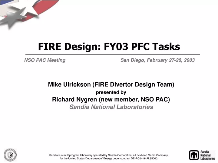 fire design fy03 pfc tasks