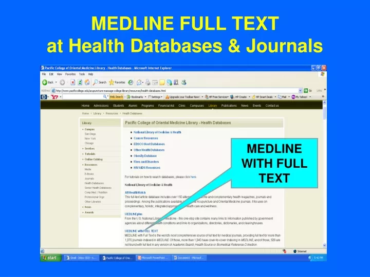 medline full text at health databases journals