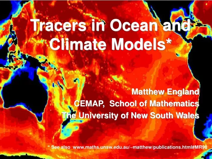 tracers in ocean and climate models matthew