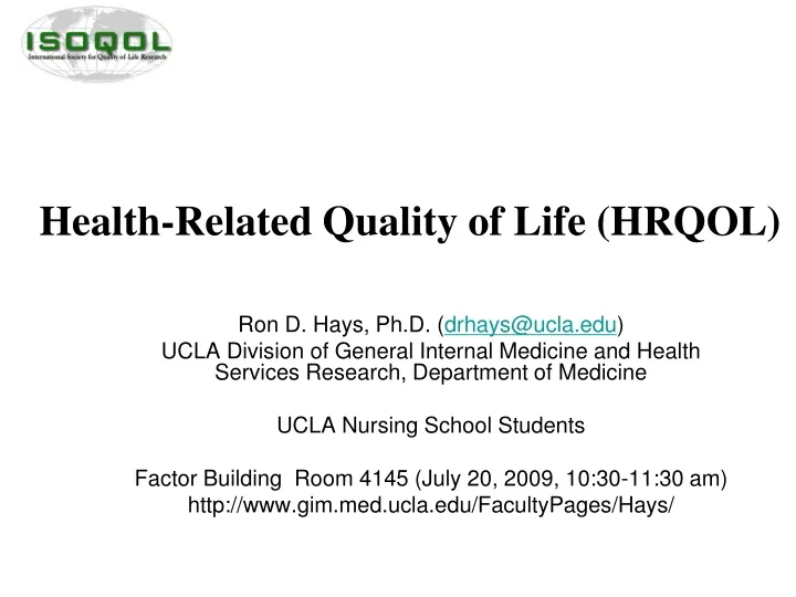 health related quality of life hrqol