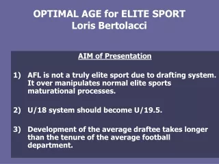 OPTIMAL AGE for ELITE SPORT Loris Bertolacci