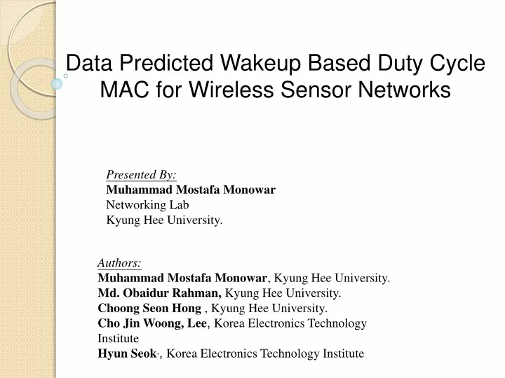 data predicted wakeup based duty cycle