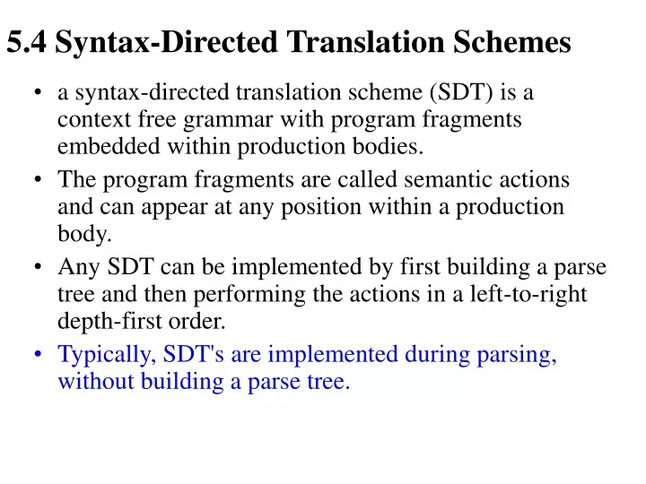 5 4 syntax directed translation schemes