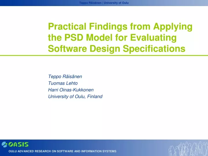 practical findings from applying the psd model for evaluating software design specifications