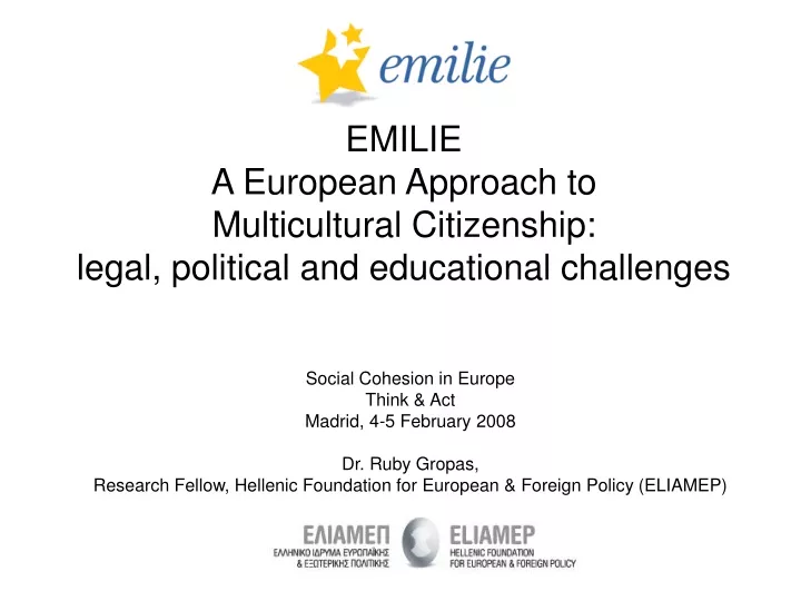 emilie a european approach to multicultural citizenship legal political and educational challenges