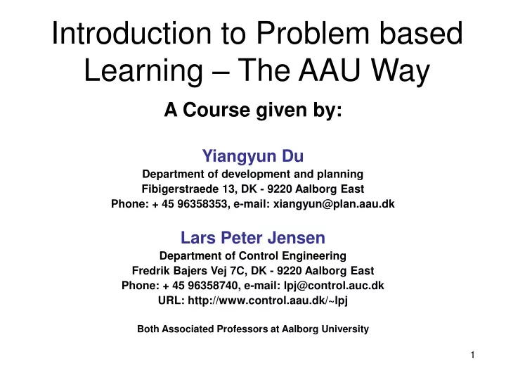 introduction to problem based learning the aau way