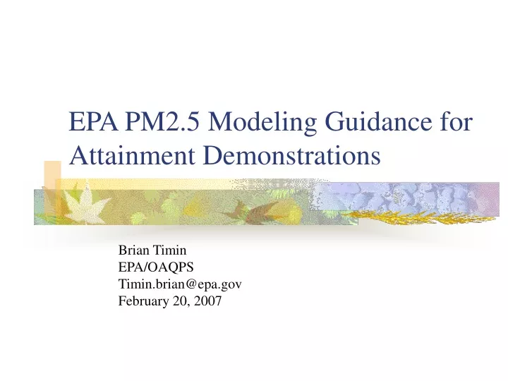 epa pm2 5 modeling guidance for attainment demonstrations