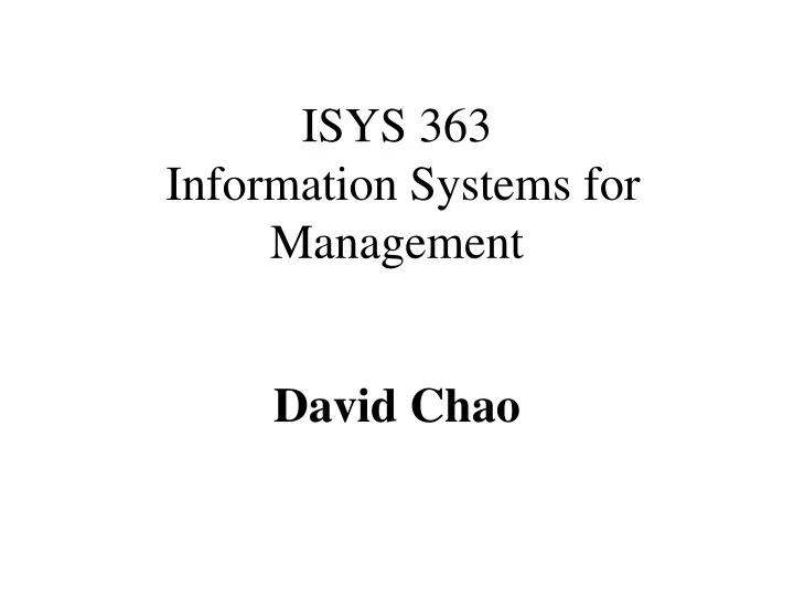 isys 363 information systems for management