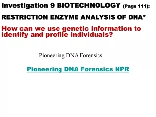 Pioneering DNA Forensics NPR