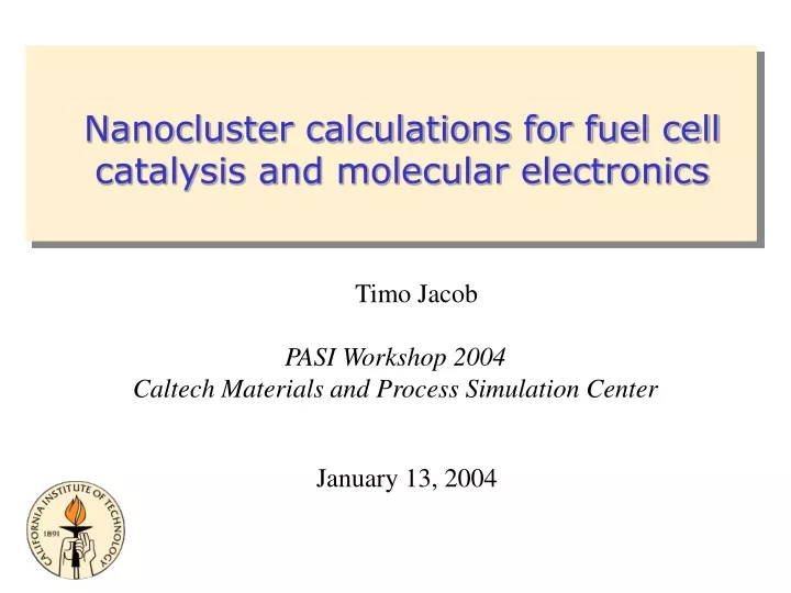 nanocluster calculations for fuel cell catalysis and molecular electronics
