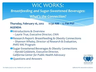 WIC WORKS:  Breastfeeding and Sugar-Sweetened Beverages:  What’s the Connection?