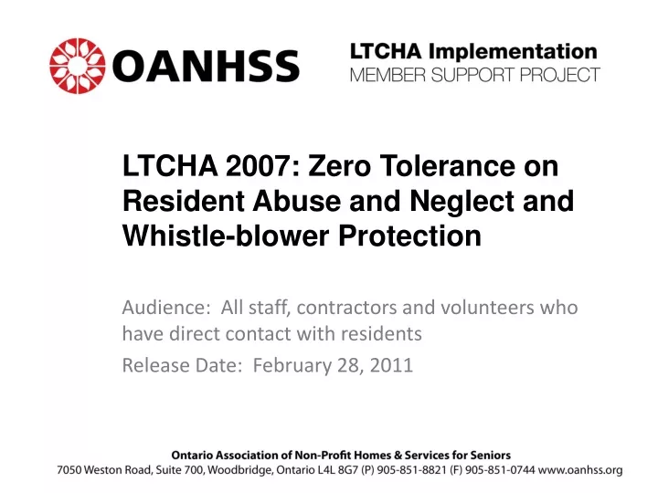 ltcha 2007 zero tolerance on resident abuse and neglect and whistle blower protection