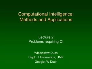 Computational Intelligence:  Methods and Applications