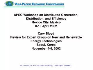 APEC Workshop on Distributed Generation, Distribution, and Efficiency