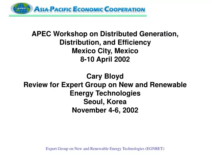 apec workshop on distributed generation