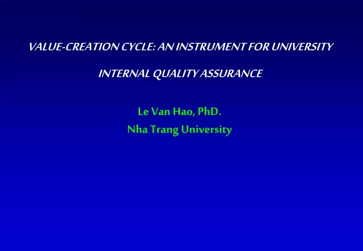 value creation cycle an instrument for university