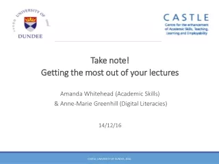 Take note! Getting the most out of your lectures Amanda Whitehead (Academic Skills)
