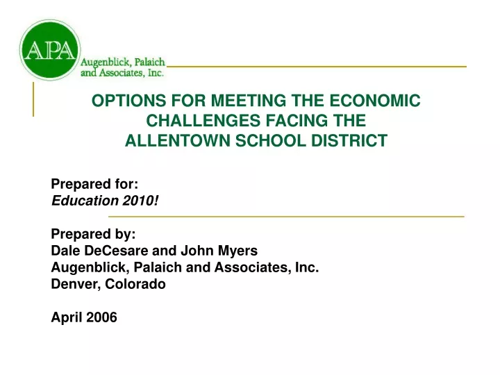 options for meeting the economic challenges