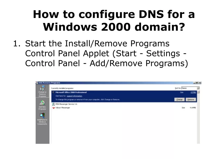 how to configure dns for a windows 2000 domain